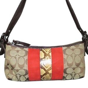 Coach Hampton Vintage Signature Jacquard Python & Suede Demi Baguette